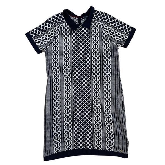 Tommy Hilfiger Navy White Collared Preppy Short Sleeved Sweater Dress Size Large - Picture 1 of 8